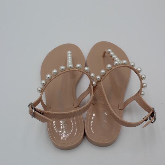 Stuart Weitzman Pearl Jelly Sandals Womens Size 6 Nude T Strap Thong Flats - Picture 4 of 9